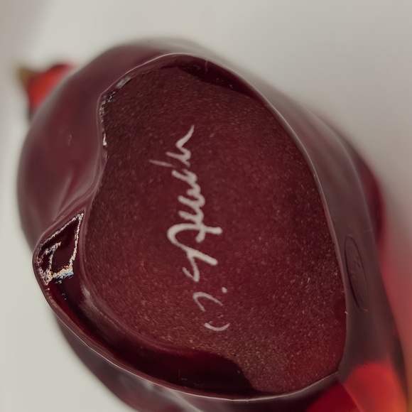 Signed Fenton Ruby Red Goose w/Hand Painted Christmas Ribbon & Bow - Picture 12 of 14